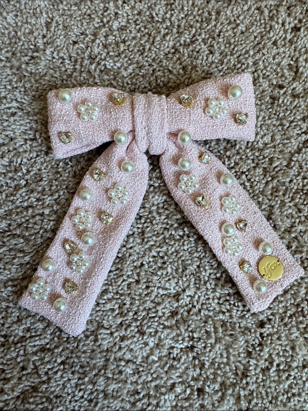 Living Fully Co. pink hair bow with pearls and diamonds
